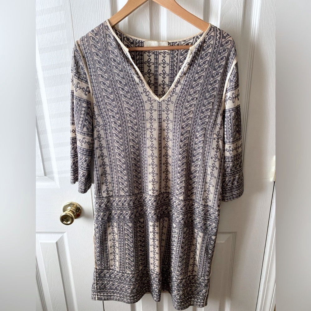 Love Sam Cottagecore Tan Mesh Purple All-over Embroidery V-Neck Shift Dress SZ M